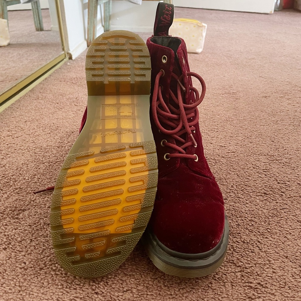 Dr Martens 1460 Pascal Velvet Boots - Burgundy - Picture 2 of 3